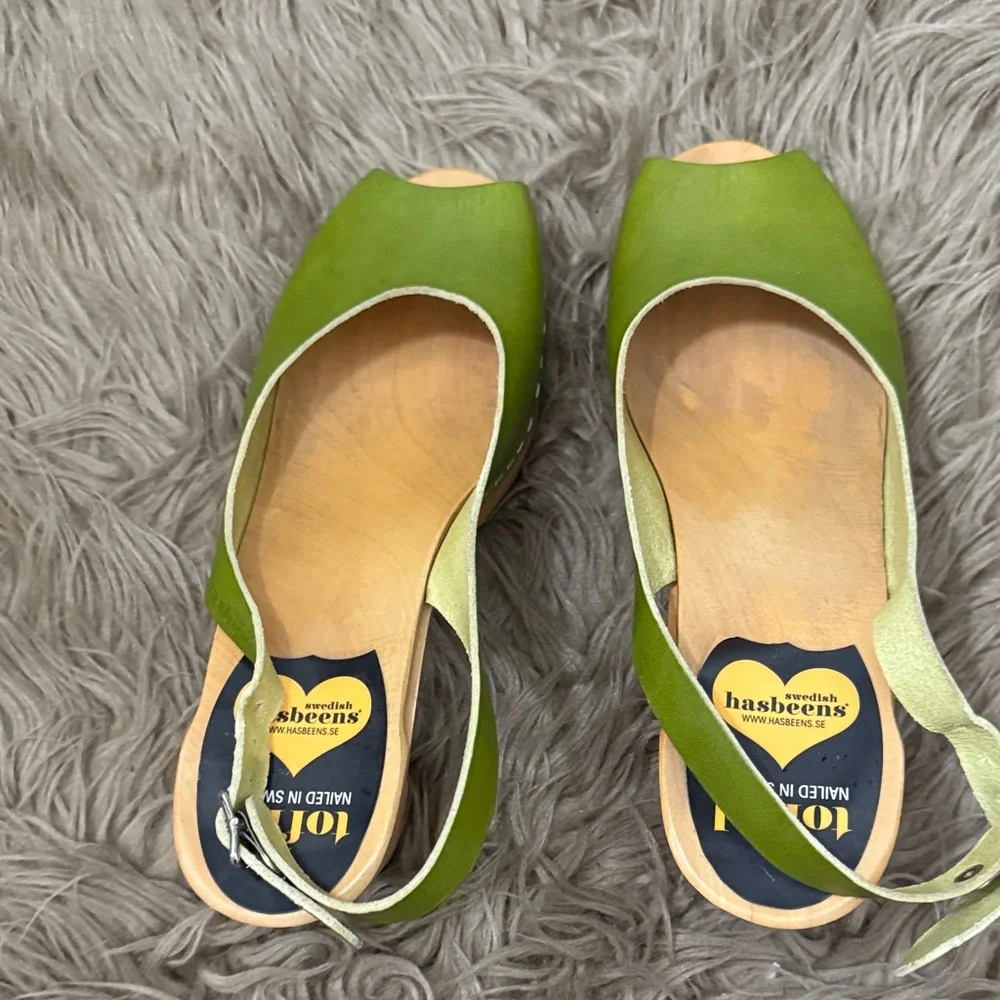 Swedish Hasbeens Olive Green Slingback Clogs size 8.5 - Picture 5 of 12